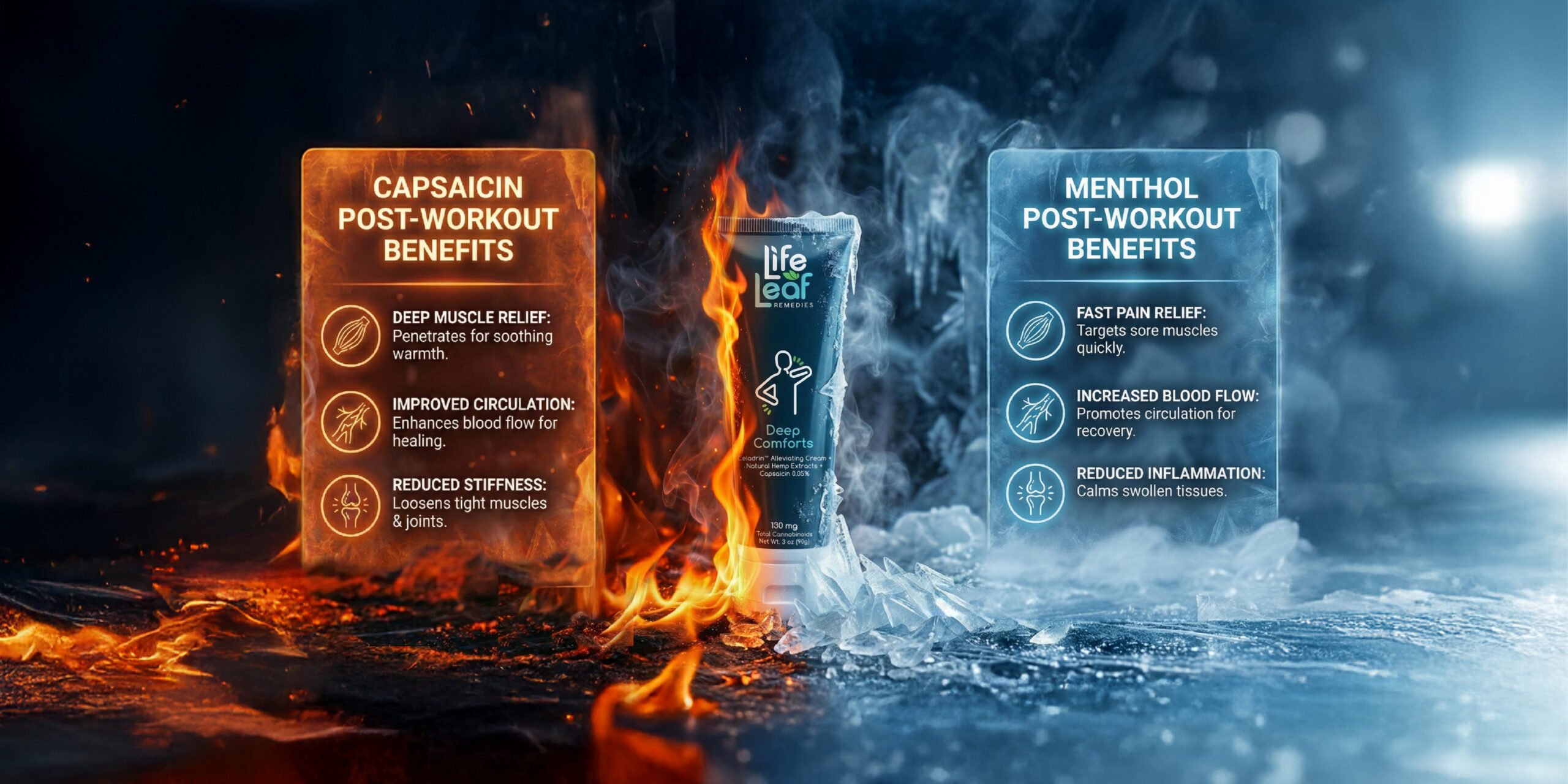 Post-workout benefits of Capsaicin and Menthol include deep muscle relief, improved circulation, improved mobility